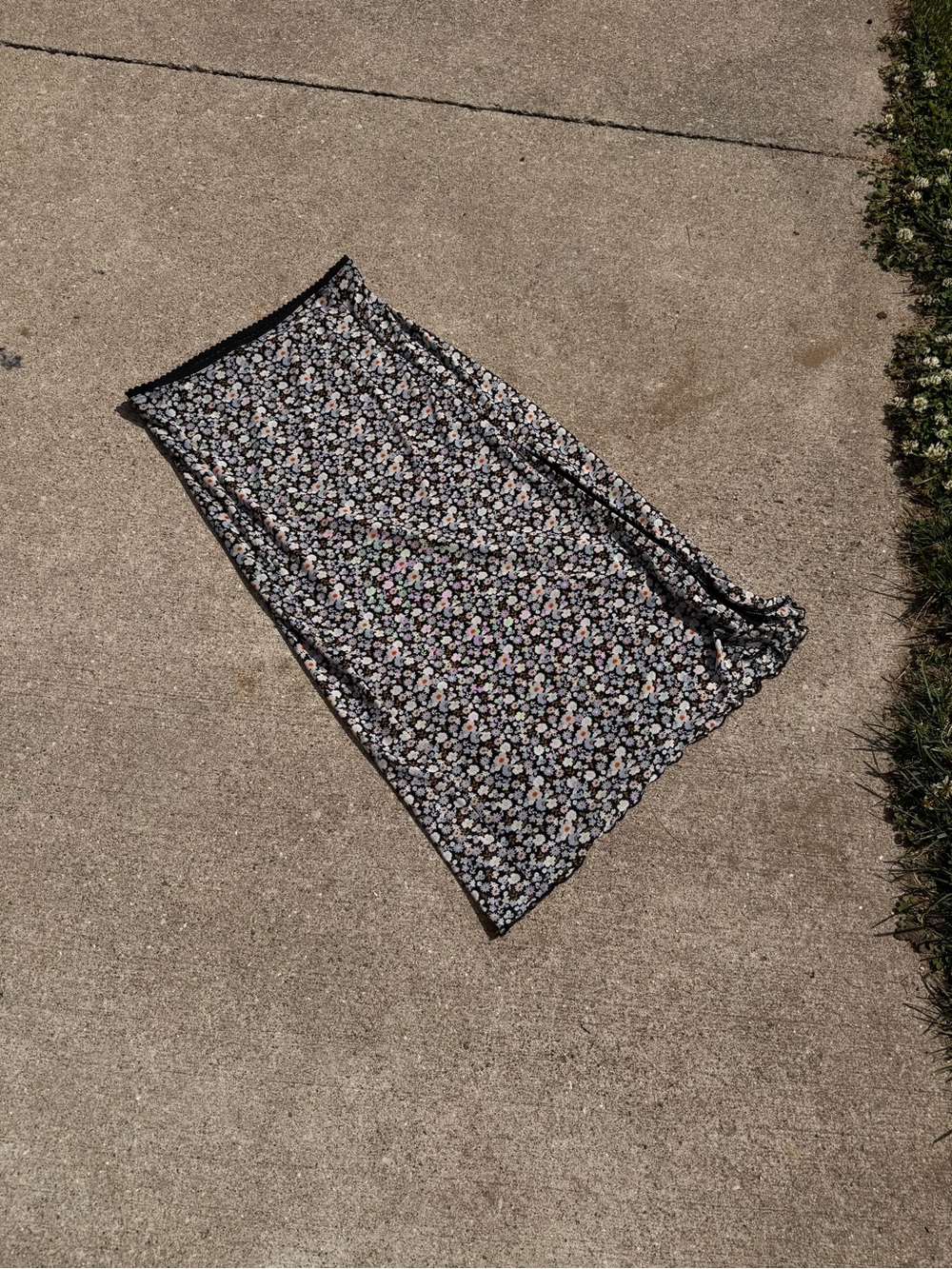 Women's Black Maxi Skirt with Small Floral Print